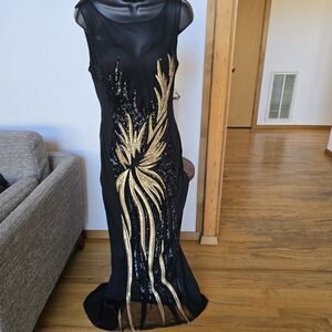 Glamorous Black and Gold Maxi Dress